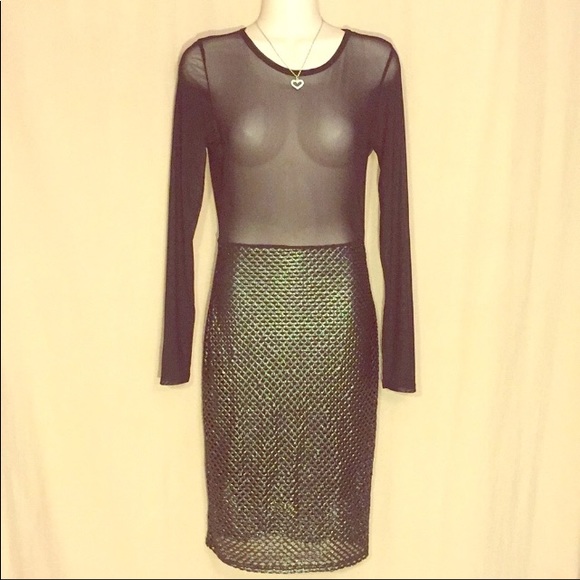 Dresses & Skirts - Black SEXY vintage sheer top long sleeve dress S
